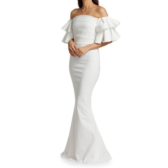 Chiara Boni La Petite Robe Parvati Off-The-Shoulder Gown Size 42(US6) $1295 - Picture 3 of 9